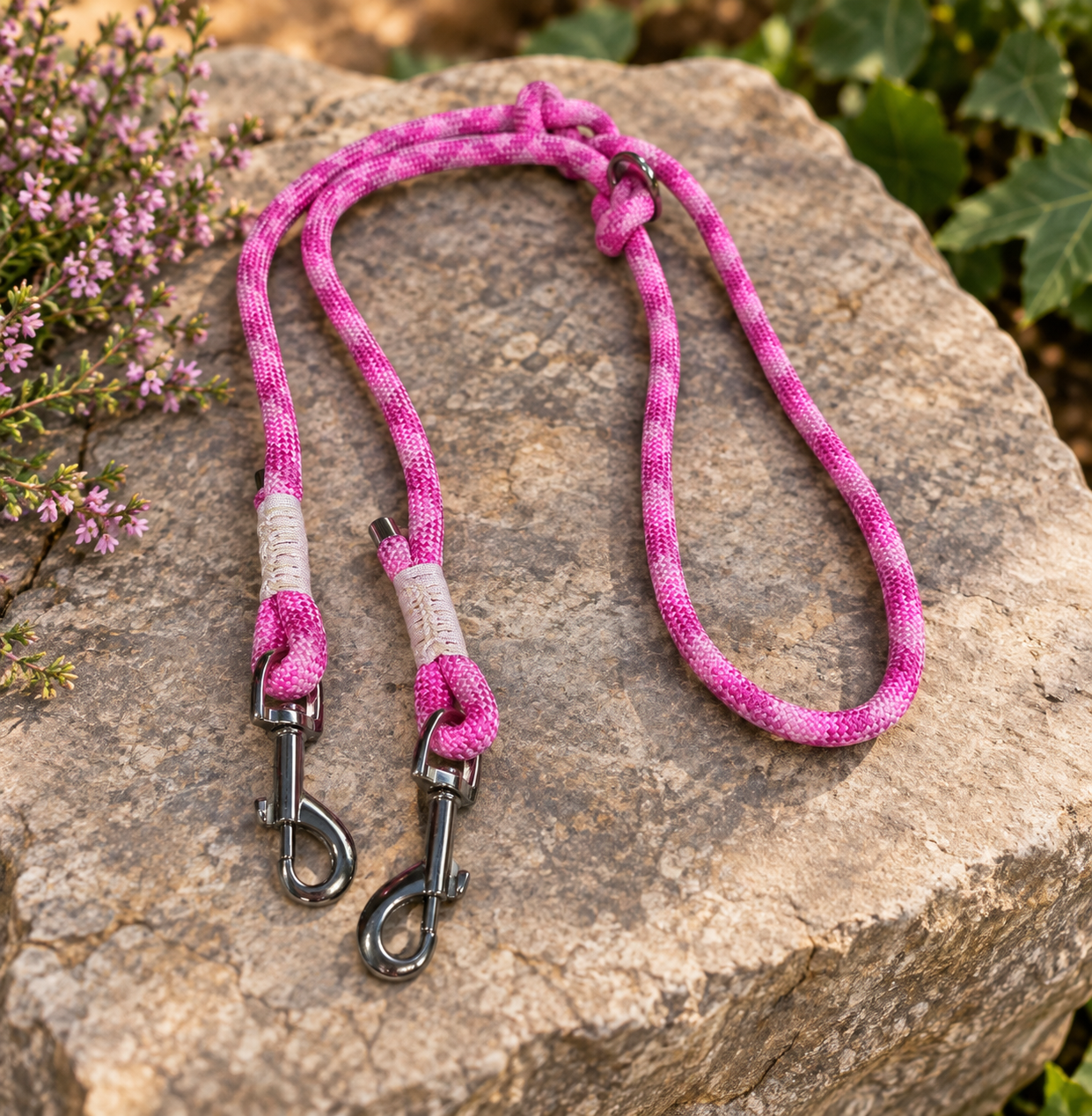 Handmade Adjustable Rope Dog Lead – Pink – 1.6m