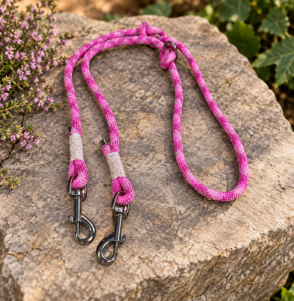 Handmade Adjustable Rope Dog Lead – Pink – 1.6m