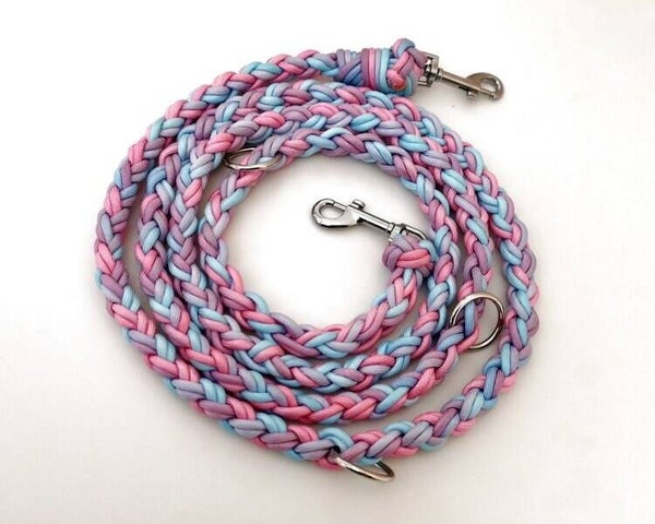 Paracord Lead - Pastel Blue, Pink - 210 cm Length