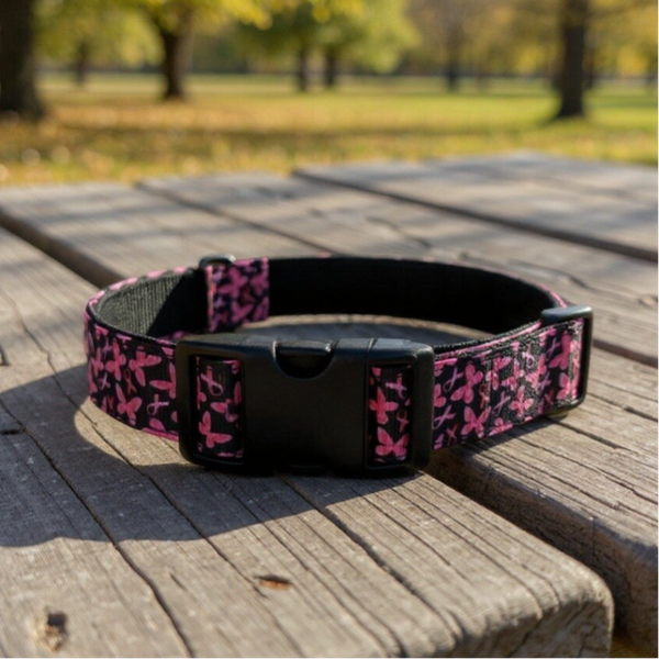 Flat Collar -Pink Ribbon Butterfly- 2.5 cm wide