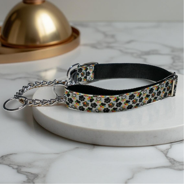 Martingale -Pawprint Black and White - 2.5cm wide