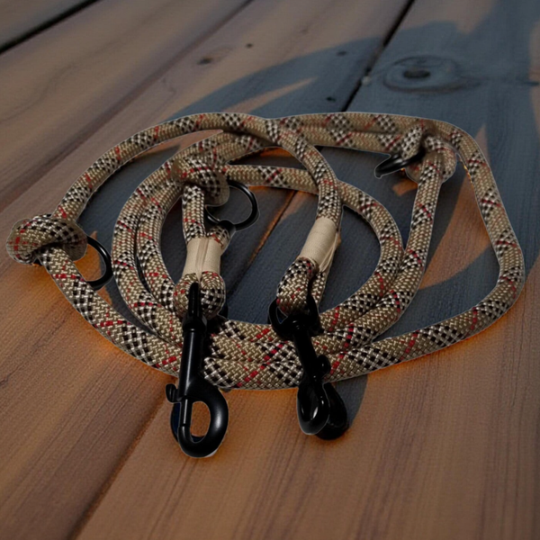 Tartan Rope Training Lead - Multi-Function Dog Lead with Black Hardware - 2.3m