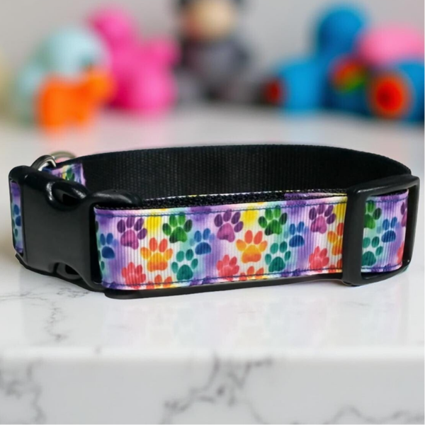 Flat Collar - Colorful Pawprint- 2.5 cm wide