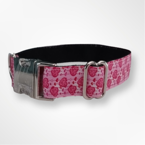 Flat Collar - Pink Hearts - 2.5 cm wide