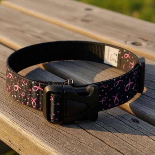 Flat Collar -Pink Ribbon - 2.5 cm wide