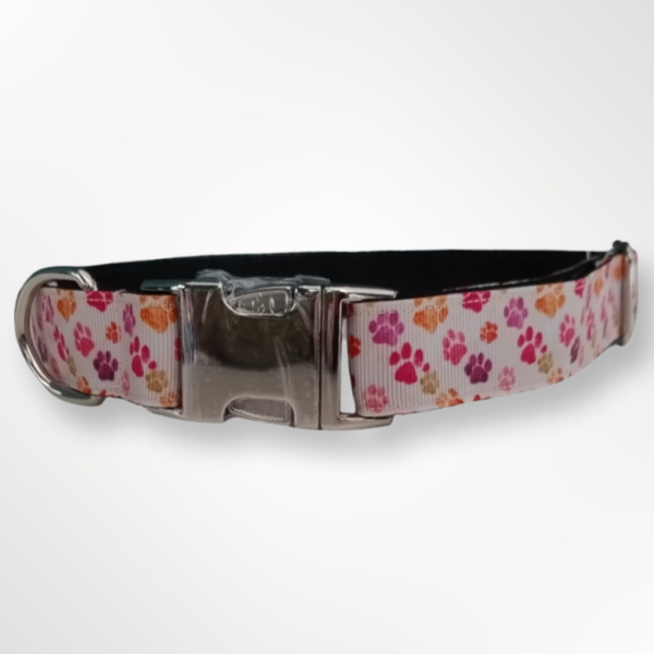 Flat Collar -Pink Yellow Pawprints- 2.5 cm wide