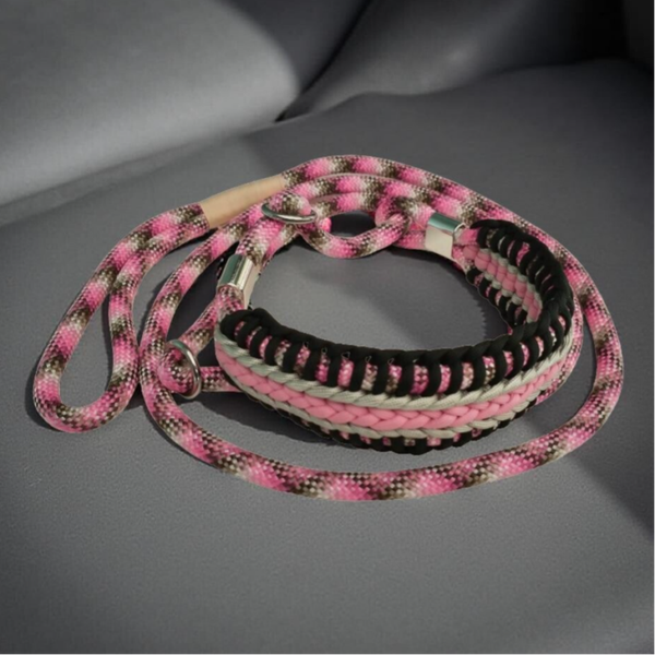 Slip Lead with Integrated Adjustable Collar - Black Pink