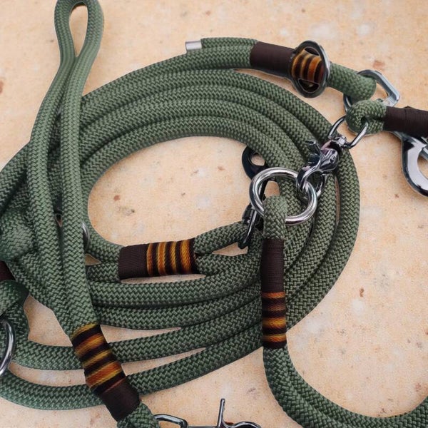 Dog Lead & Collar Set - 2.6m Rope Lead with Traffic Handle, Non-Adjustable Collar for ID Tags