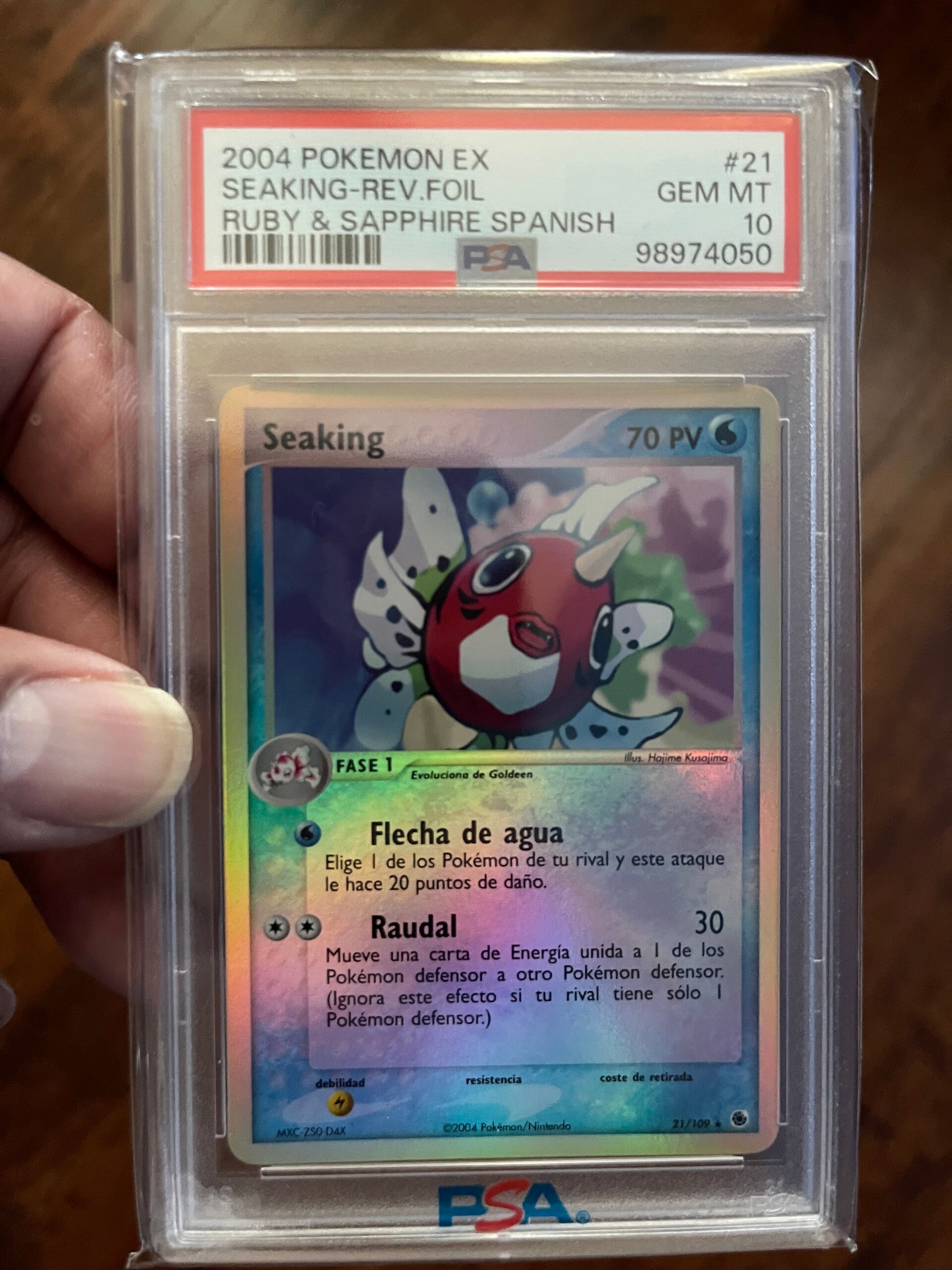 2004 Ruby & Sapphire SEAKING #21 Spanish, PSA Graded GEM MINT 10