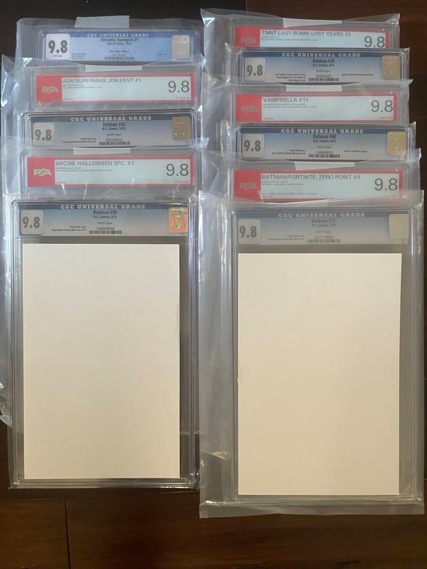 Pokeworld Slabs 9.8 Graded Comic Box plus 1 Raw Comic selected from one (Golden, Silver, Bronze, or Present) era.