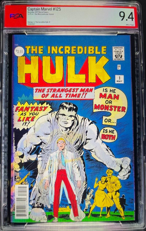 2017 Marvel Hulk #1 Homage Captain Marvel #125 Lenticular 1st Print, PSA Graded 9.4