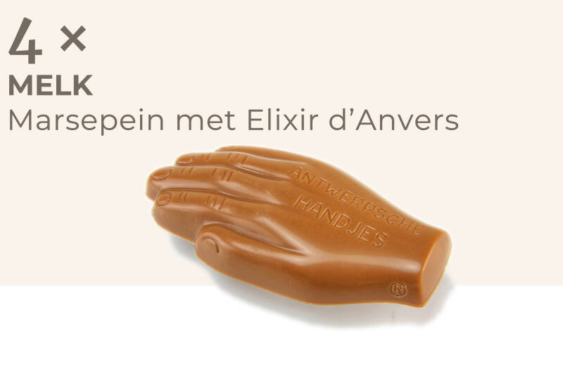 Antwerps Handje in melk chocolade met vulling van marsepein en Elixir d'Anvers