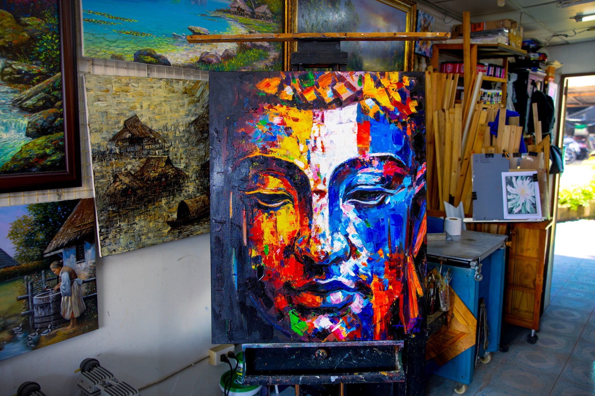 Handgeschilderd Boeddha Schilderij Balanced Mind in Atelier Thailand