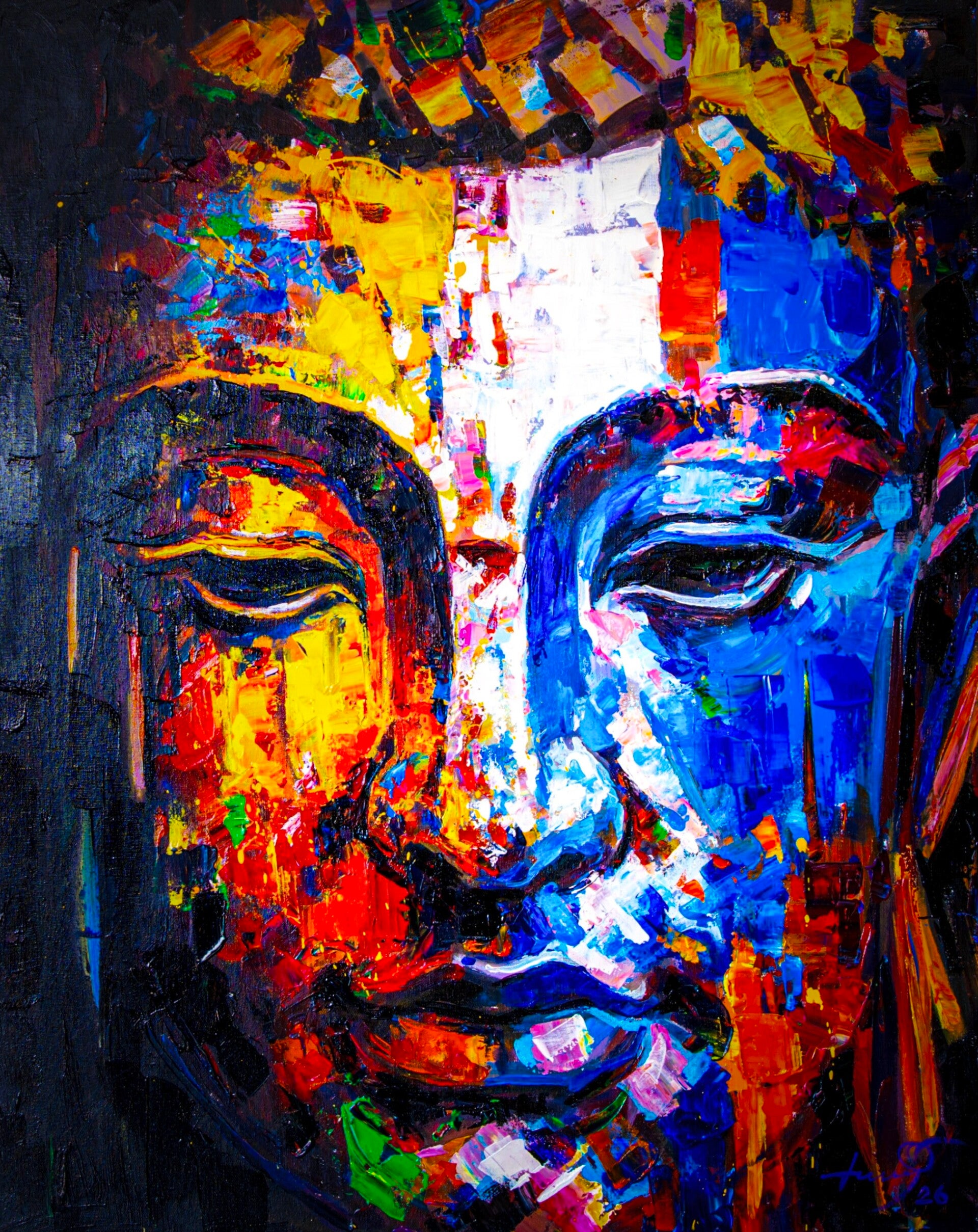 handgeschilderd Boeddha schilderij Balanced Mind van kunstenaar Seksak Jaichumchen uit Thailand