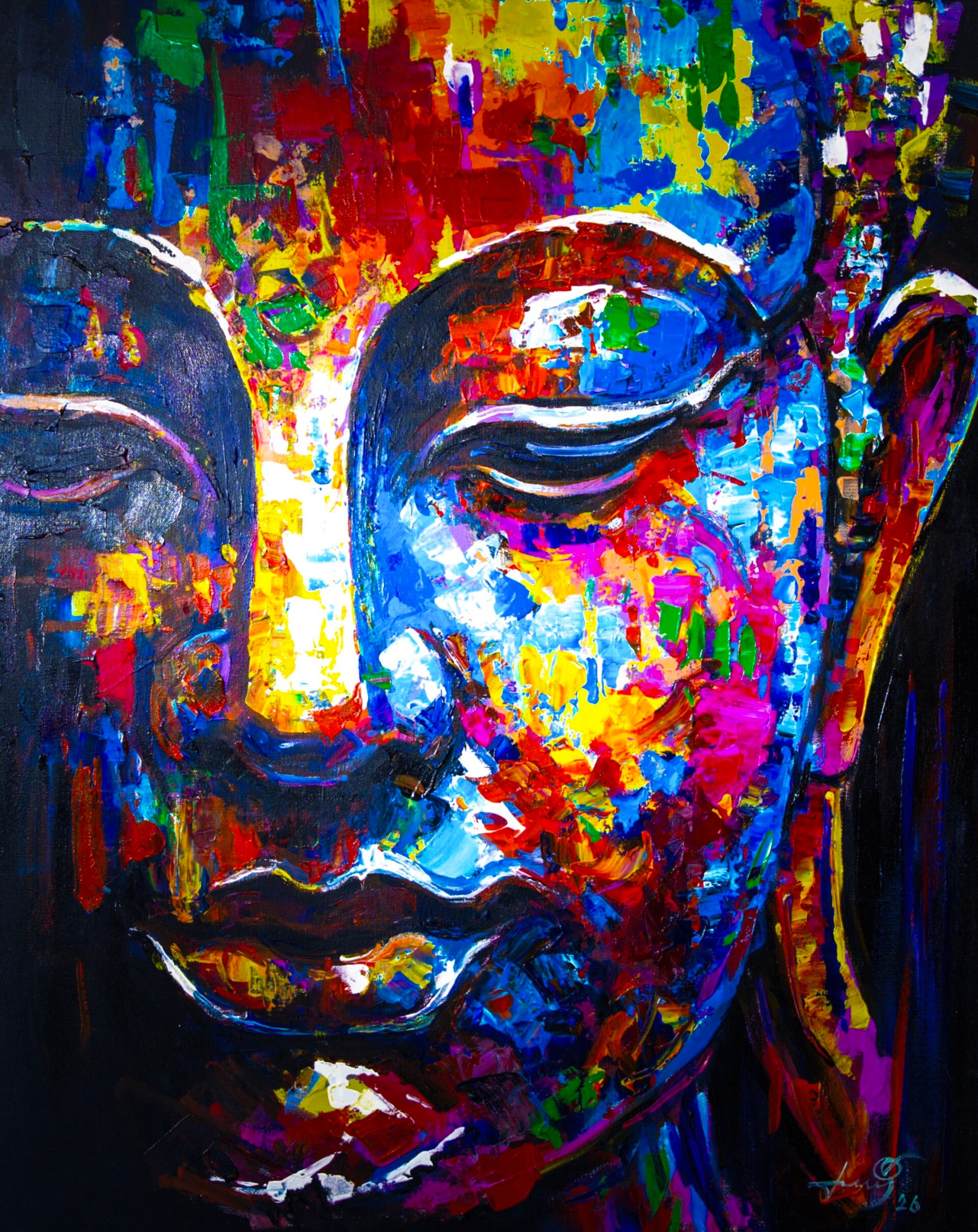 handgeschilderd Boeddha schilderij Blissful Energy van kunstenaar Seksak Jaichumchen uit Thailand