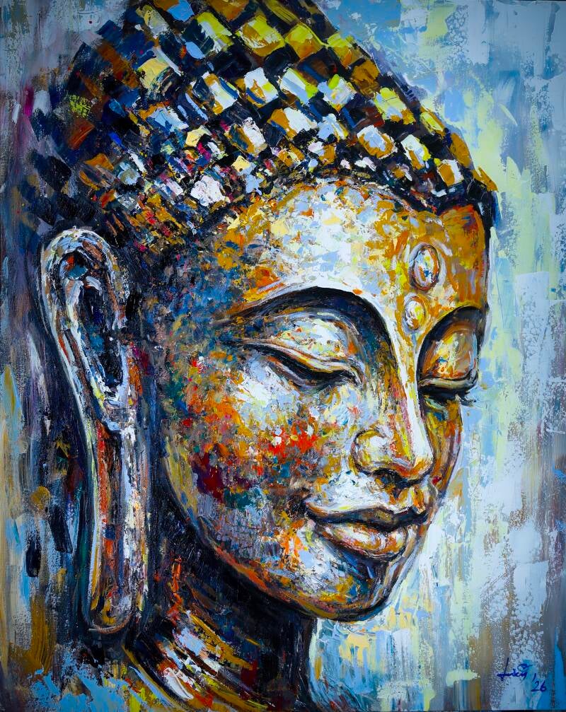 ภาพวาดพระพุทธเจ้า Golden Serenity วาดด้วยมือ โดยศิลปิน Seksak Jaichumchen จากประเทศไทย