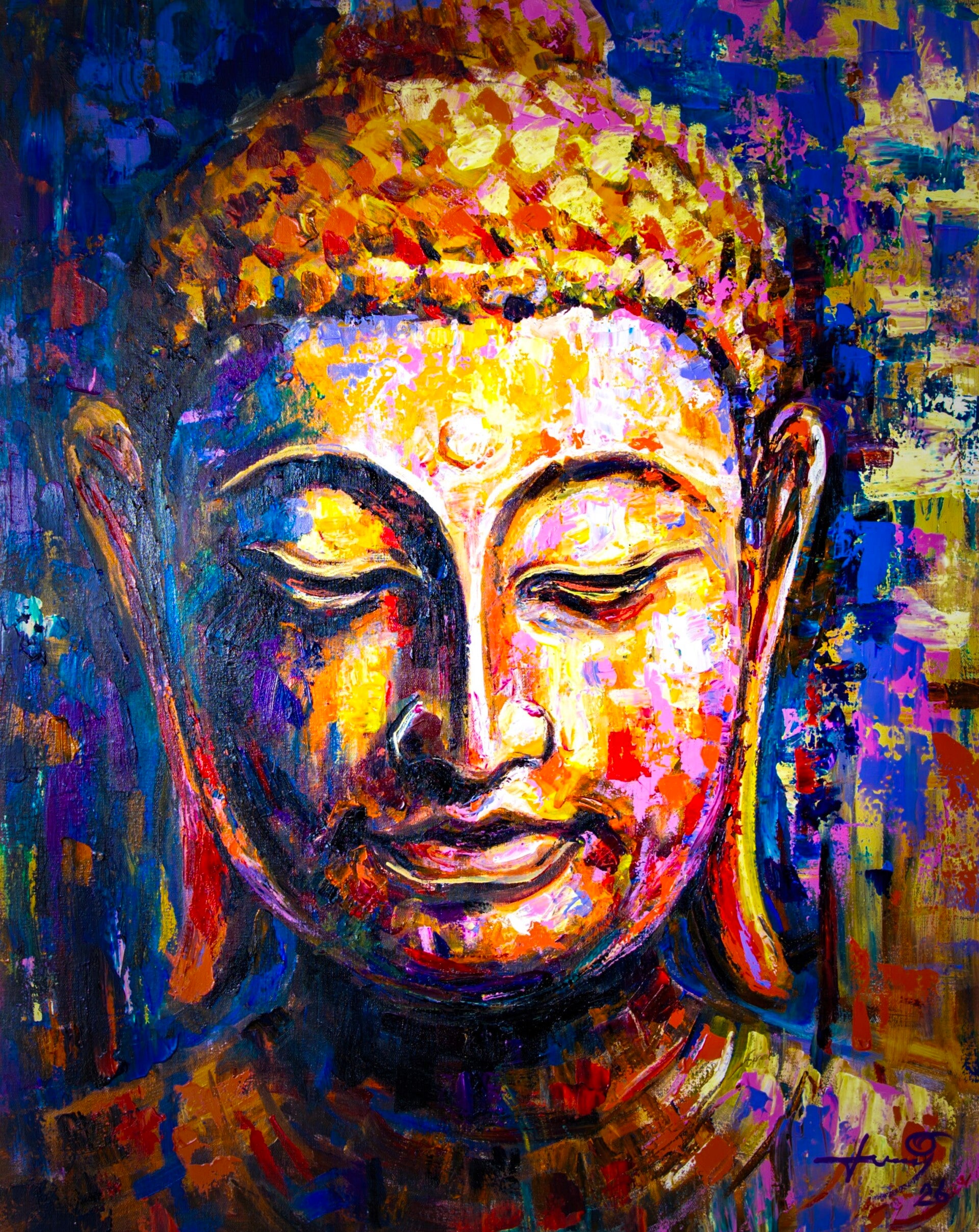 handgeschilderd Boeddha schilderij Inner Glow van kunstenaar Seksak Jaichumchen uit Thailand