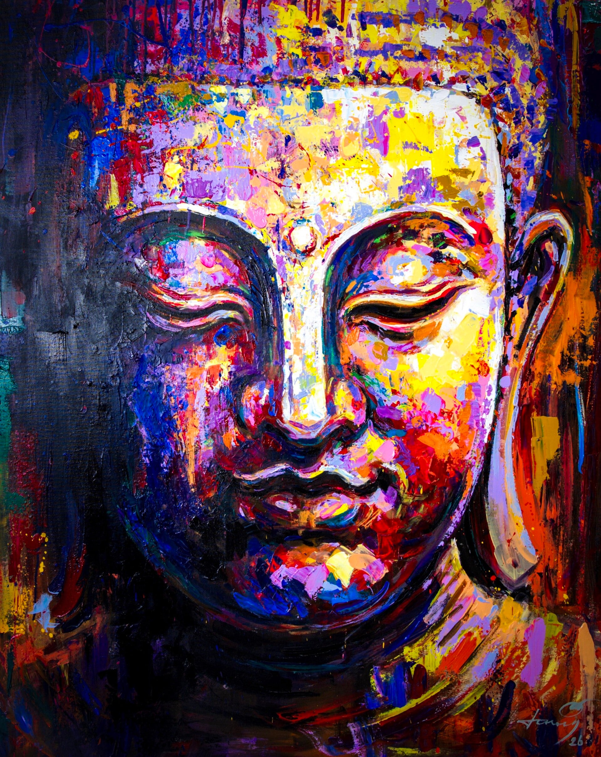 handgeschilderd Boeddha schilderij Mystic Calm van kunstenaar Seksak Jaichumchen uit Thailand