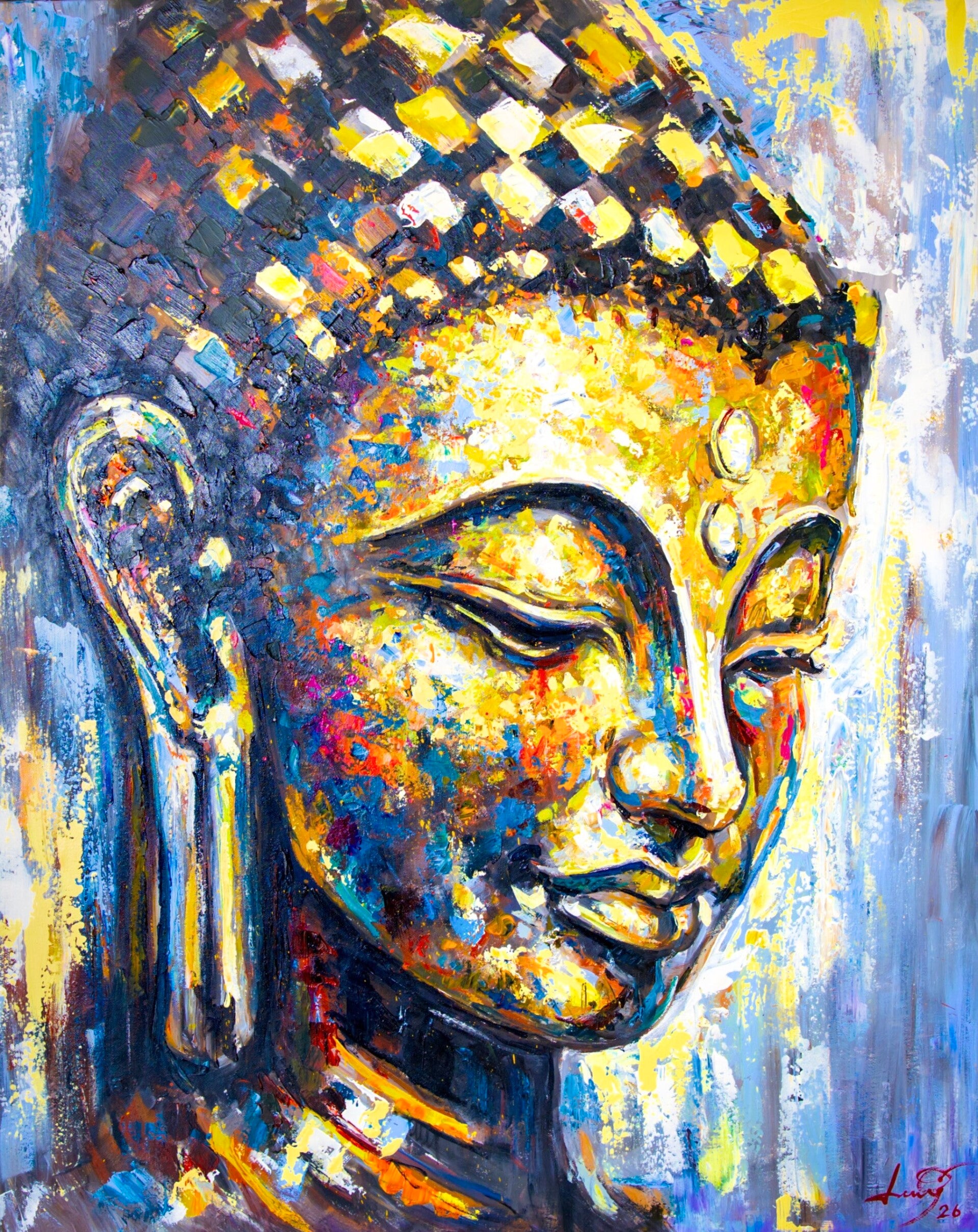 handgeschilderd Boeddha schilderij Mystic Gold van kunstenaar Seksak Jaichumchen uit Thailand