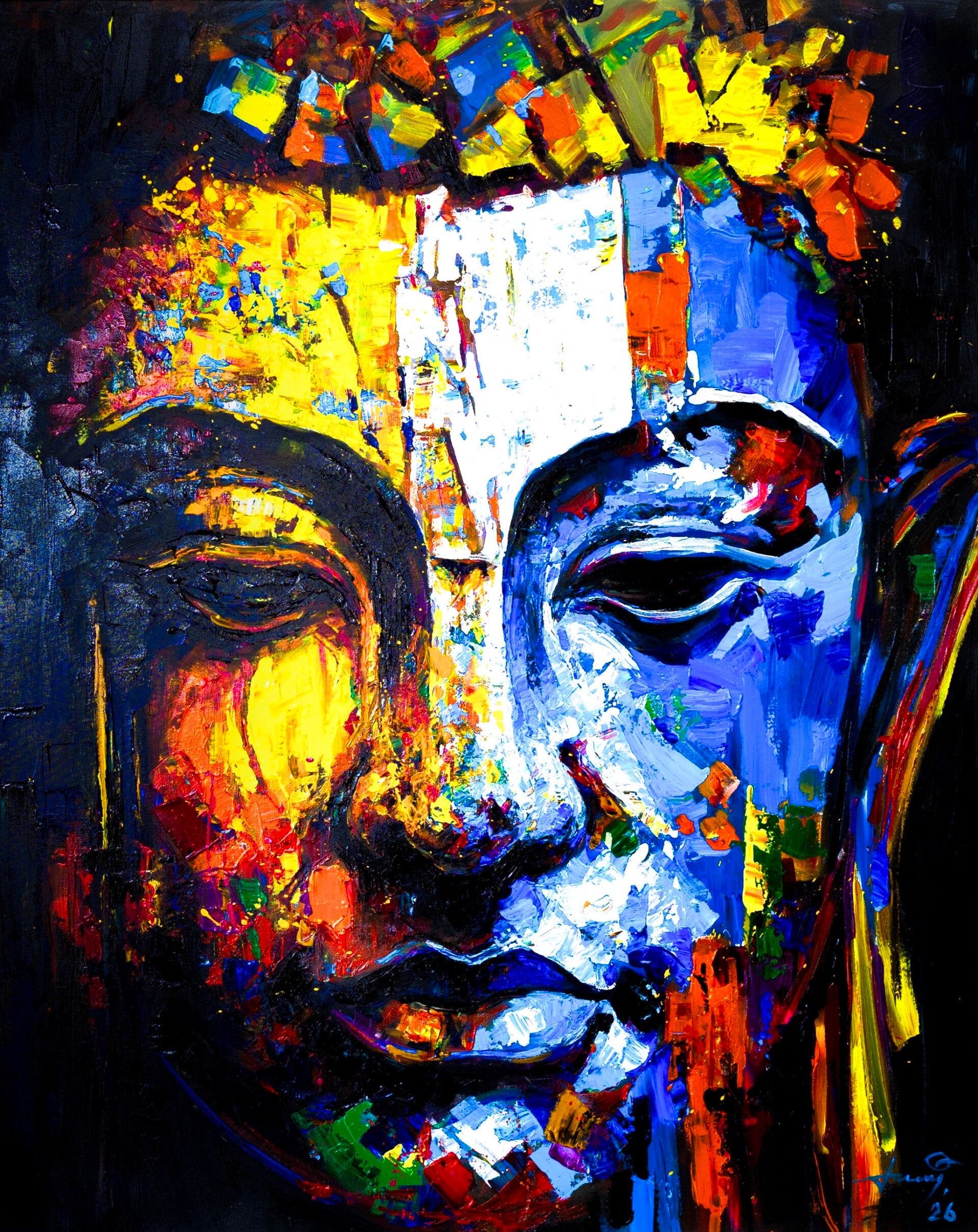 handgeschilderd Boeddha schilderij Sacred Harmony van kunstenaar Seksak Jaichumchen uit Thailand