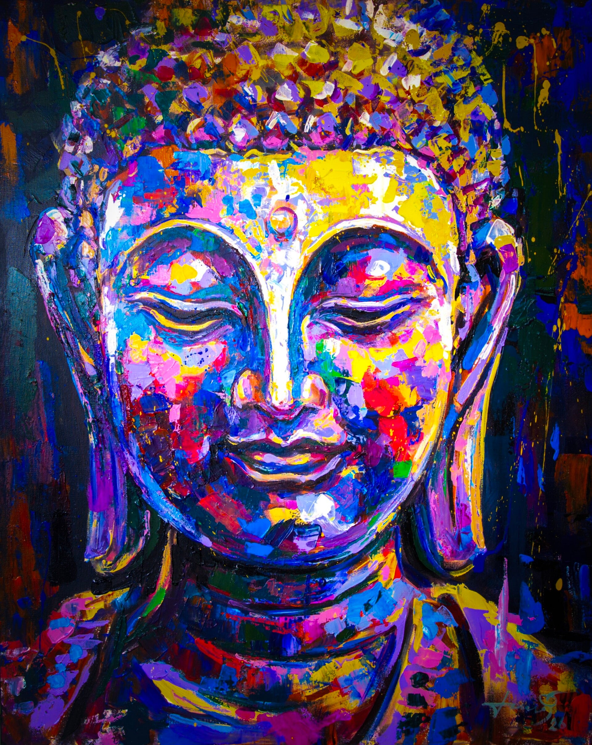 handgeschilderd Boeddha schilderij Vivid Stillness van kunstenaar Seksak Jaichumchen uit Thailand