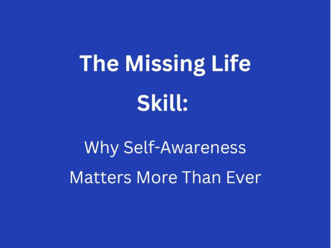 text the missing life skill on plain blue background