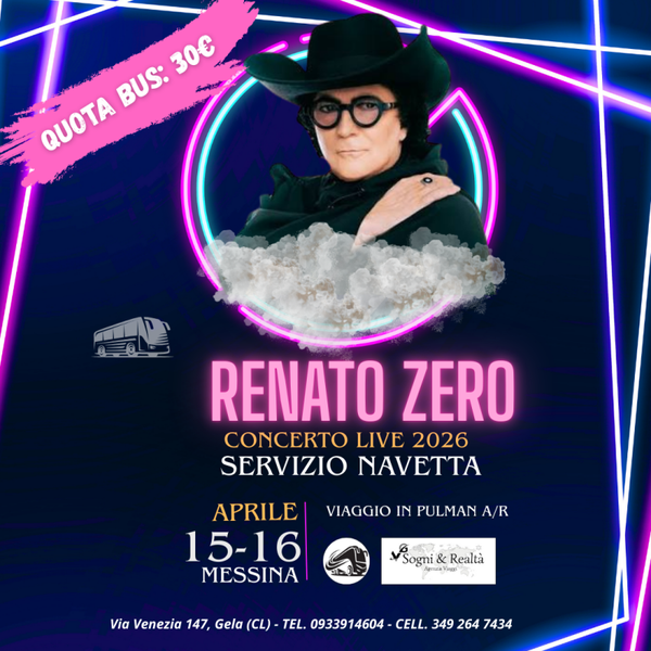 RENATO ZERO in concerto a Messina il 15 e 16/04/2025