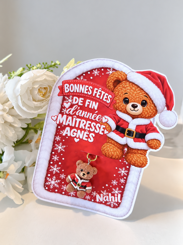 Carte porte clé ourson Noël personnalisé