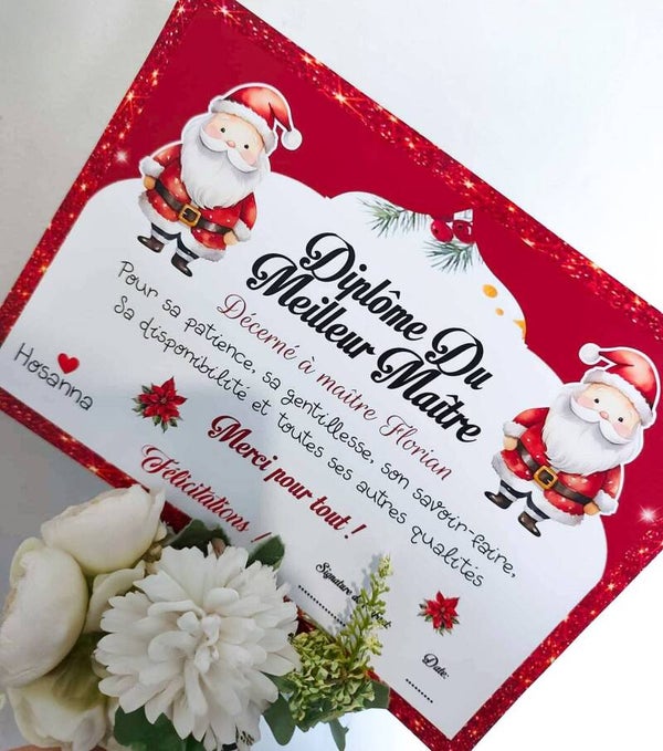 Diplome Noël personnalisé maîtresse,nounou etc..