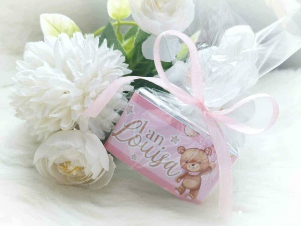 Carré de Chocolat au lait emballage individuel personnalisés thème au choix pour anniversaire, baptême, mariage ...