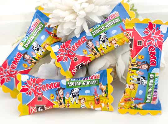 Bonbon krema a l'unité ( goût aléatoire) personnalisés thème au choix pour anniversaire, baptême, mariage ...