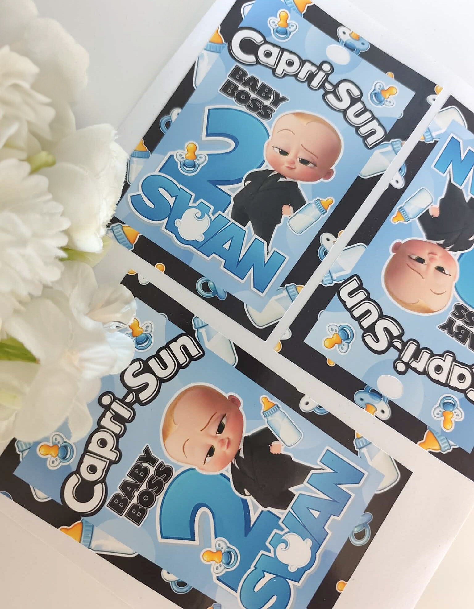 Lot de 3 Autocollants pour caprisuns personnalisé (boisson non inclus)