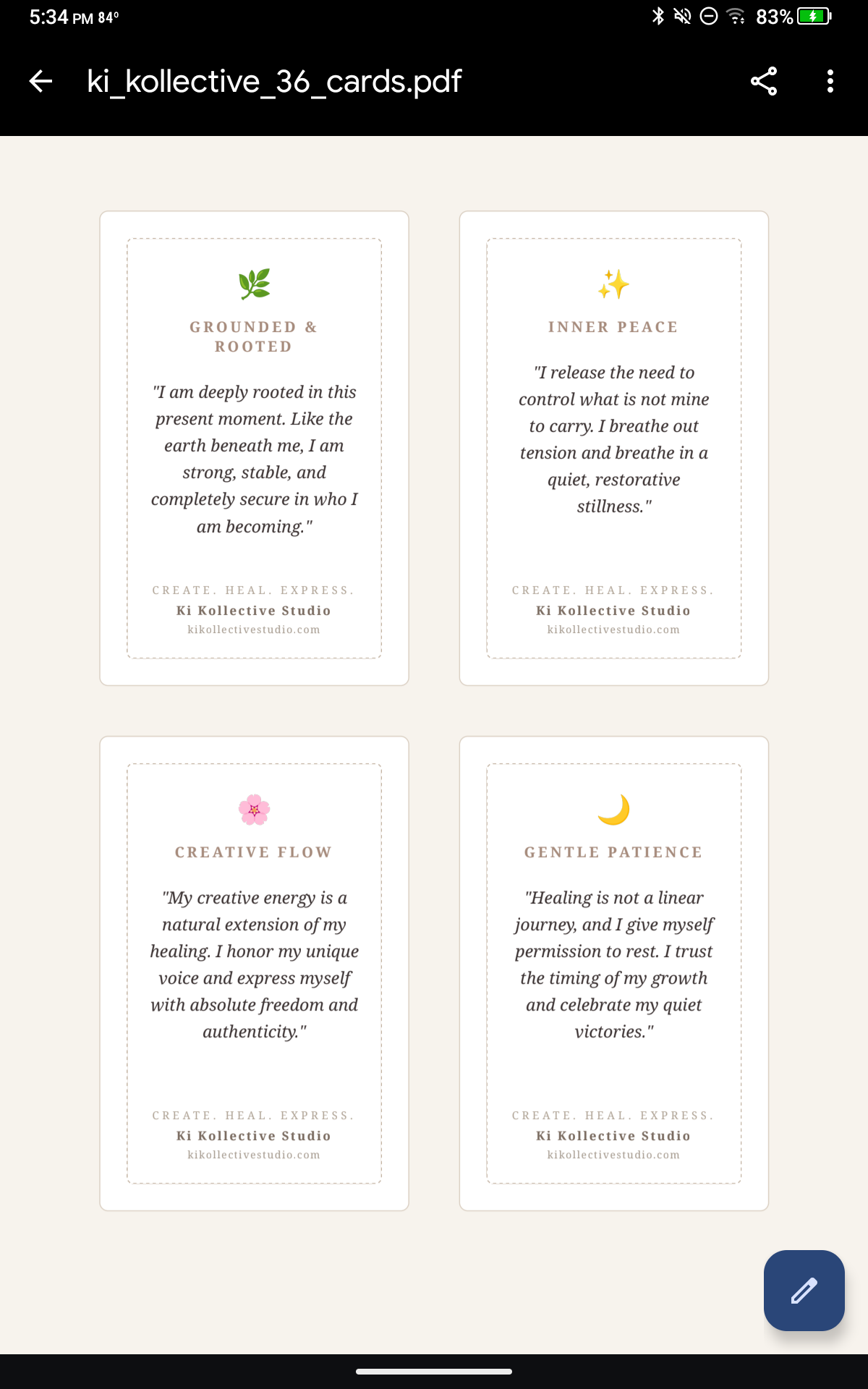 Ki Kollective Studio 36 Affirmation Card Deck