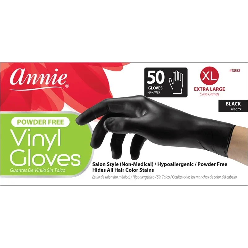 Annie Powder Free Vinyl Gloves (Black)