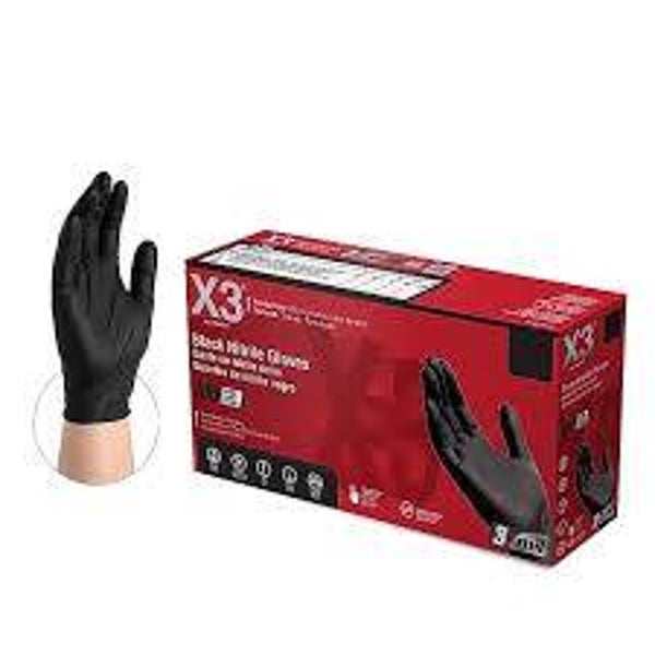 Ammex X3 Black Nitrile Disposable Gloves
