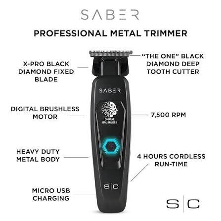 StyleCraft Saber Cordless Digital Brushless Motor Metal Trimmer (Black, SC403B)