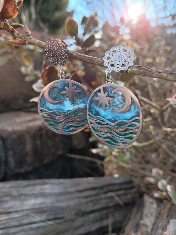 Ocean at night stained Glass Earrings