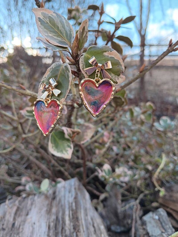 Rainbow Heart Stained Glass Earrings