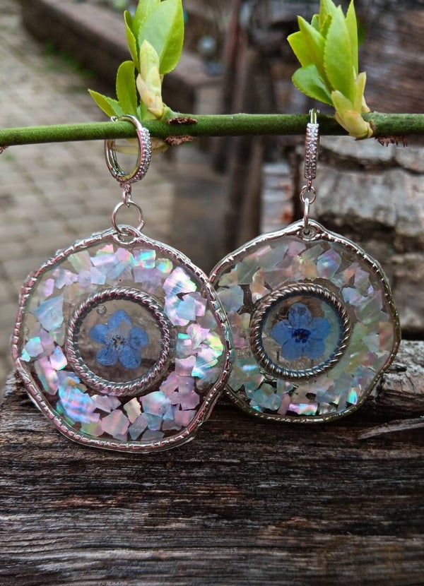 Forget Me Not Stained Glass Earrings