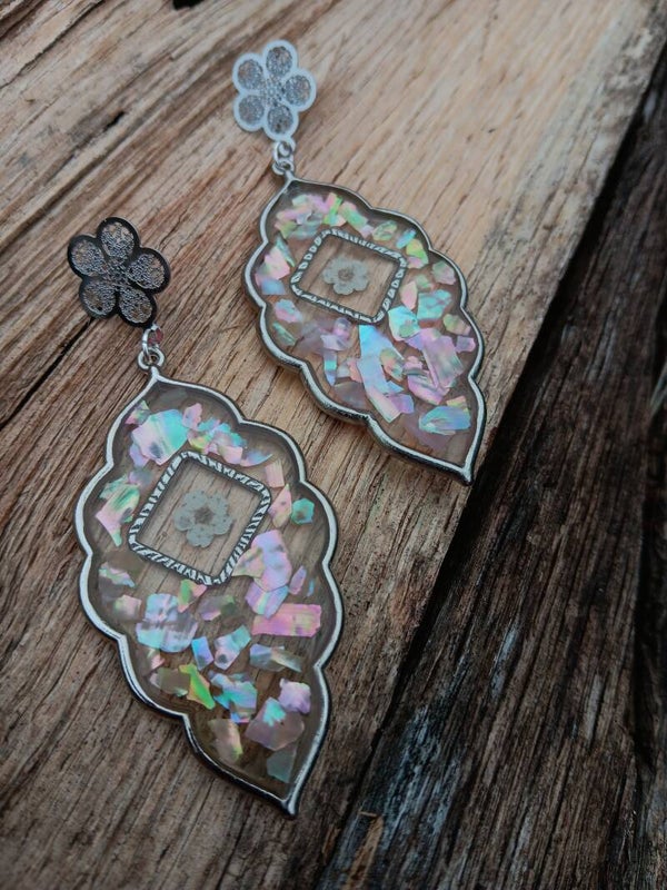 Forget Me Not Stained Glass Leaf Earrings