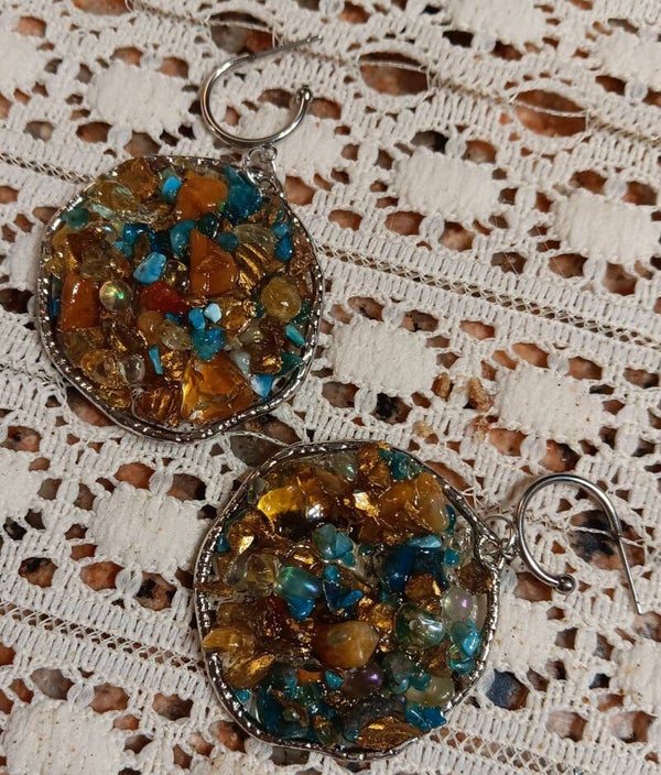 Mixed Gemstone Gold tone earrings