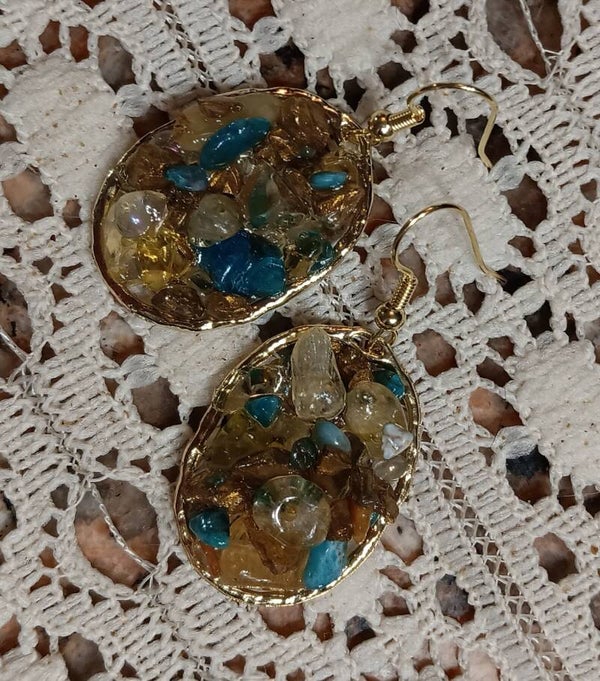 Mixed Gemstone Gold Tone Earrings