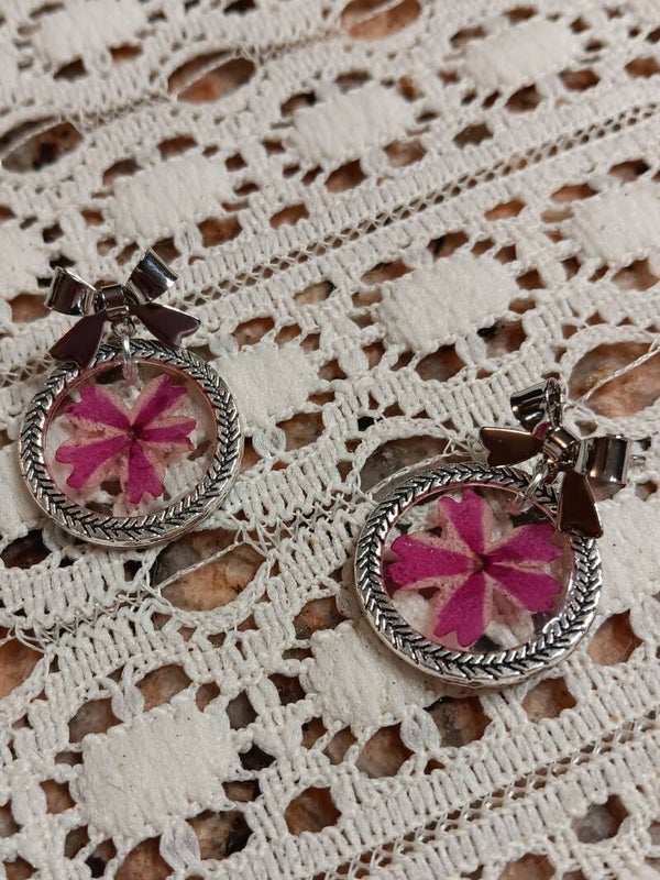 Mixed Gemstone Silver Circle with Bow Earrings