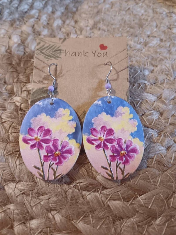 PURPLE AND YELLOW FLOWER EARRINGS