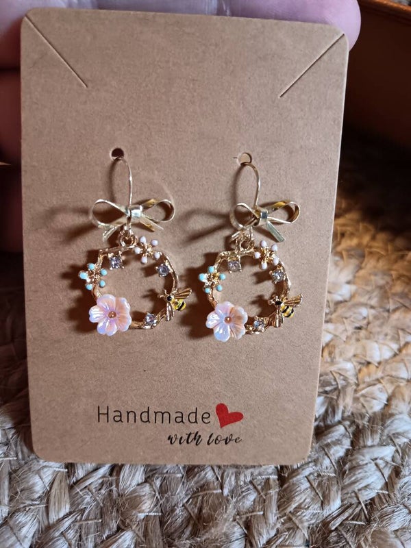 Pink Cherry Blossom with Bow Earrings