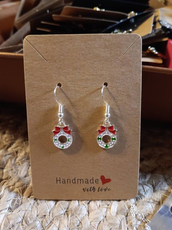 White Christmas Wreath Earrings