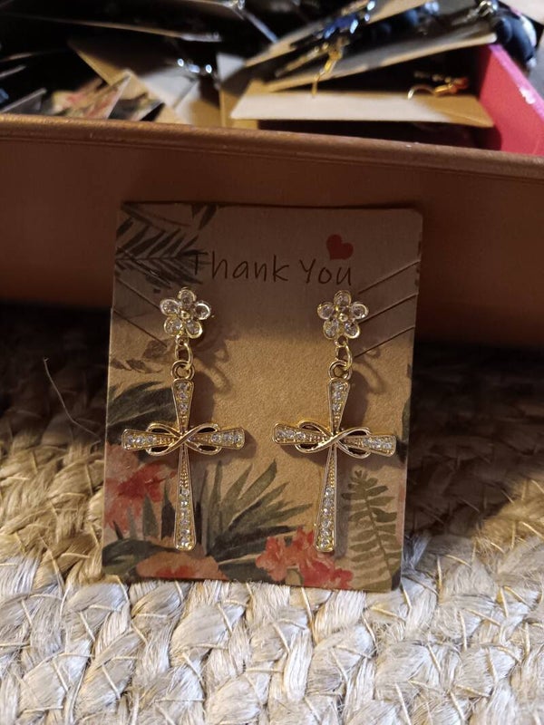 Gold Cross Earrings