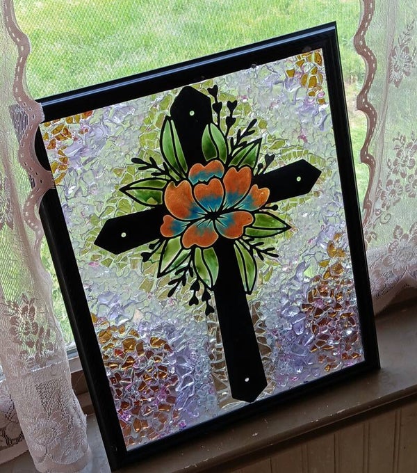 Cross Faux Stained Glass