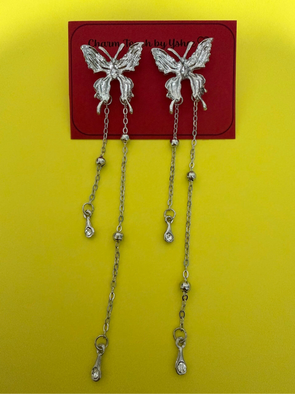 Silver Big Butterfly with long chain