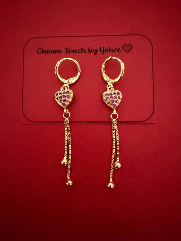 Gold Heart with pink diamonds and a long chain